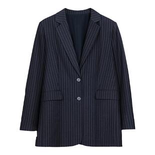 CROWNLESS未冕25秋新复古miu风条纹平驳领阔西装外套马甲裙裤套装