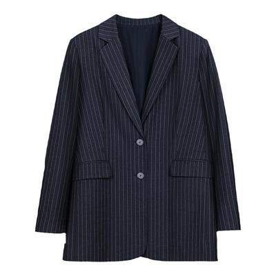 条纹可脱卸袖口平驳领阔西装外套