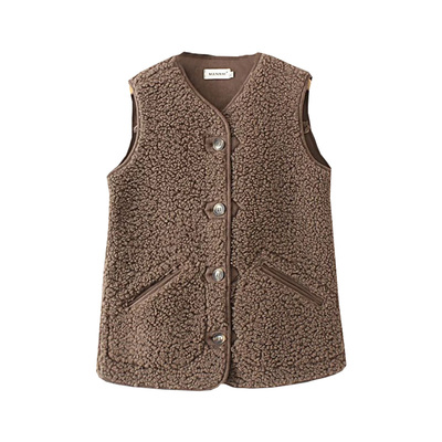 无袖口袋颗粒绒韩版马夹