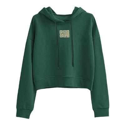 ins墨绿色宽松薄款短款卫衣女装