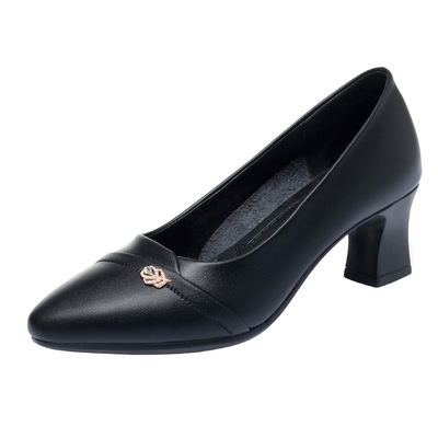 久站不累舒适软底妈妈鞋粗跟皮鞋