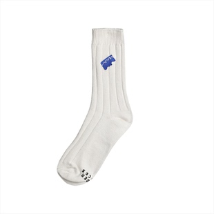 SS2L蓝色碎片弯曲线条刺绣粗针粗线黑白百搭中筒袜子堆堆袜女ins