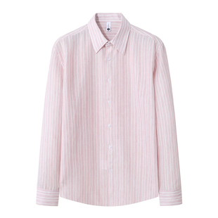 【秋季出行】老钱绅士商务休闲百搭粉色条纹长袖衬衫男士轻盈衬衣