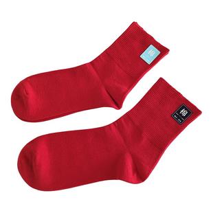 新年红色松口袜子女本命年高筒正红色中长款纯棉袜新结婚月子孕妇