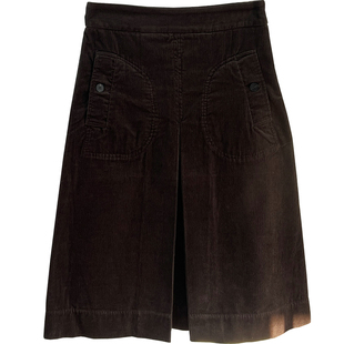 全棉~禾家美拉德复古百搭灯芯绒褶叉半身裙高腰A字中长款气质优雅