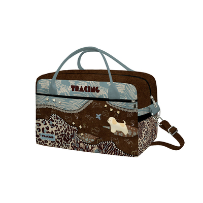 奥松焦糖雾霭小狗短途旅行包手提健身大容量可套拉杆箱行李袋轻便