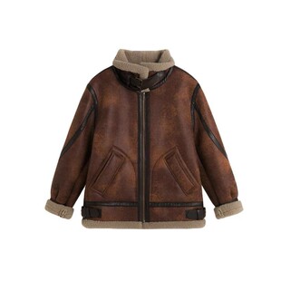 alex stevens 皮毛一体短款机车服宽松加绒加厚羊羔毛外套女冬季