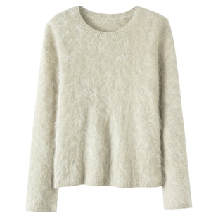 FANLE STUDIOS轻奢定纺水洗拉绒白羊绒茸茸柔感抗起球廓形毛衣