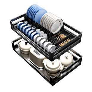 悍高厨房拉篮抽屉式橱柜碗篮调味篮304不锈钢内置抽拉碗柜置物架