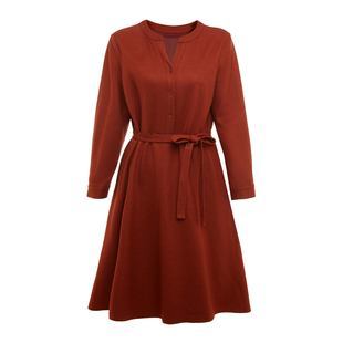 BALUODI芭罗蒂女装专柜冬装时尚通勤V领半扣式收腰绵羊毛女连衣裙