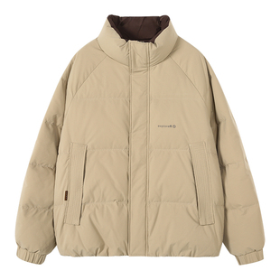 ALLIN 白鸭绒羽绒服男冬季潮牌短款简约加厚保暖情侣无帽立领外套