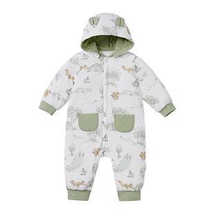 全棉时代婴儿衣服保暖棉服加厚新生儿秋冬连体衣服男女宝宝外出服