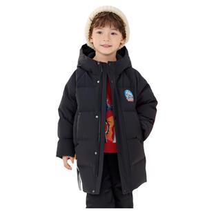 奥特曼IP巴拉巴拉男童羽绒服黑色连帽加厚宝宝中长款外套冬装童装
