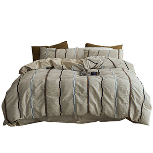 北欧全棉水洗棉床上四件套2024新款男生高级感纯棉床单被套春秋款