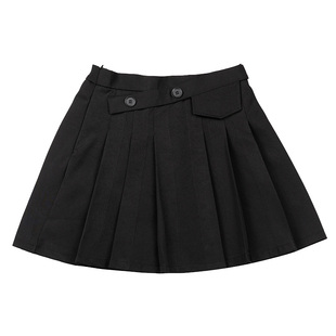 胖莹大码女装胖mm学院风松紧腰设计感通勤黑色百褶A字显瘦半身裙