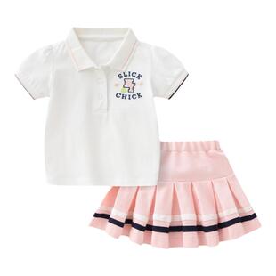 女童学院风分体POLO衫裙子两件套短袖夏季宝宝运动幼儿园服百褶裙