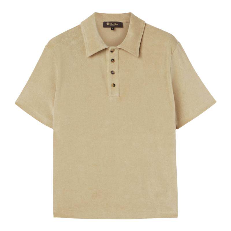Loro Piana/诺悠翩雅男装棉质和桑蚕丝混纺雪尼尔针织短袖Polo衫