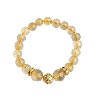 高品金发晶天然石手链新中式水晶黄发晶手串文艺气质手工手饰复古