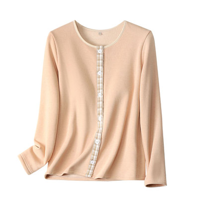 带胸垫加绒开衫上衣打底衫