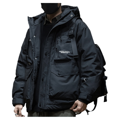 工装羽绒服男户外连帽外套加大码