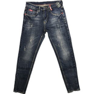 潮男秋冬新韩版修身复古做旧蓝猫须九分小脚牛仔裤社会小伙快手人