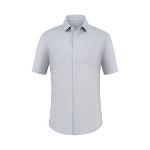 欧定头等舱衬衫男款短袖2025新款夏季月岩灰纯色修身通勤衬衣男士