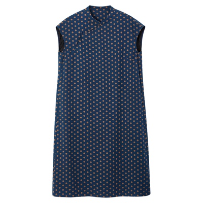 桑蚕丝绢纺印花香云纱直筒连衣裙