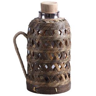 竹编热水壶家用复古暖水壶玻璃内胆老式开水瓶茶室保温瓶竹编暖壶