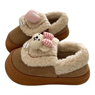 软糖小熊熊~！甜美ins可爱包跟棉鞋女厚底加绒冬季保暖毛毛棉拖鞋