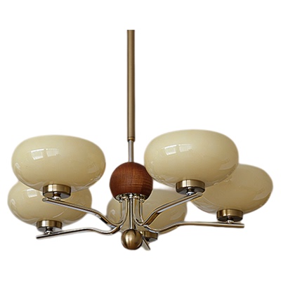 泡芙中古奶油风客厅吊灯法式复古胡桃木色卧室灯北欧书房主卧灯具