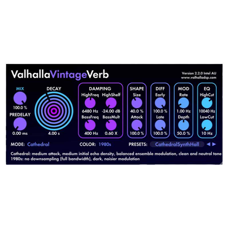 Valhalla DSP瓦哈拉混响延迟后期全套混音效果器编曲Vintage制作