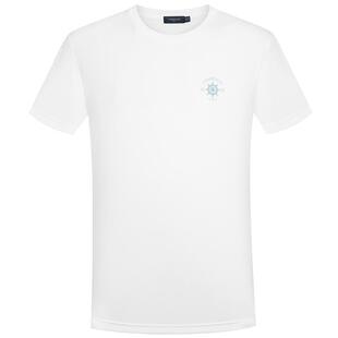 TOMBOLINI东博利尼夏季白色t恤衫男圆领棉氨弹力舒适短袖上衣刺绣