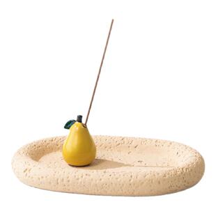 陶瓷梨子线香香插香盘底座香托客厅室内高级感香薰装饰摆件接灰盘