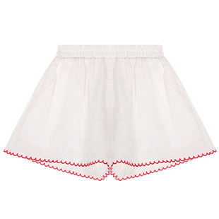 今屿花花今年流行超火裤子2026新款早春小个子松紧腰短裤苎麻白色