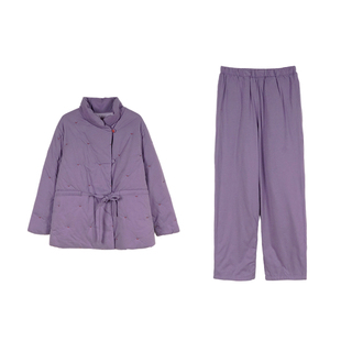 朵朵可可睡衣女2025秋冬新品高级感紫色立领加厚保暖夹棉家居服