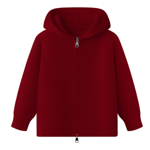 雅鹿男童拉链开衫连帽毛衣2026春款中大童外套男孩慵懒风加针织衫