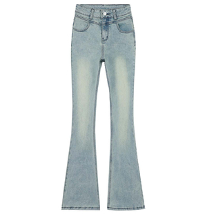 西岸社·美式浅蓝色弹力牛仔裤女2026春季高腰提臀显瘦喇叭长裤