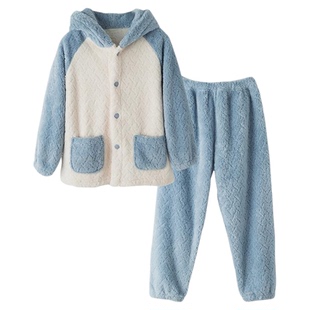 男童法兰绒睡衣长袖长裤加绒加厚A类秋冬儿童大童保暖男孩家居服