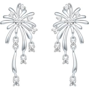 周六福烟花耳钉耳环女雨中华尔兹S925银镶嵌耳饰送女友本命年礼物