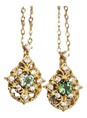 福利款 精致复古日系 天然绿碧玺 镂空纹样吊坠锁骨链纯银镀金