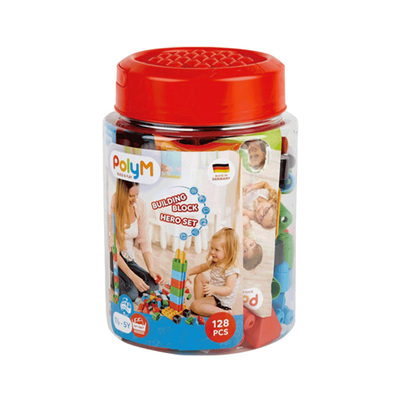 Hape PolyM塑料软积木128粒创趣超值桶装宝宝大颗粒积木儿童玩具