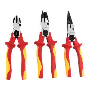 开拓绝缘偏心钢丝钳VDE认证耐高压1000V斜嘴钳电工剪切剥线尖嘴钳