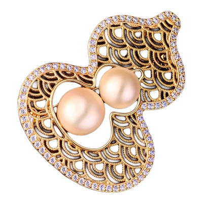 新中式葫芦珍珠气质胸针配大衣女