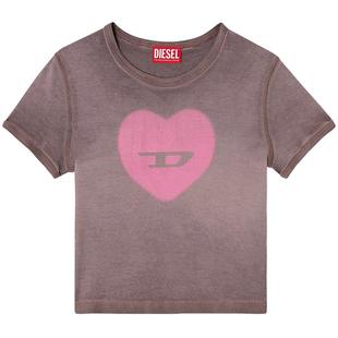 DIESEL女士D LOGO心形印花多巴胺穿搭圆领短袖T恤A128360SQAD