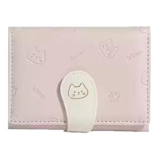 可爱卡通猫咪短款钱包小清新学生多卡位轻薄零钱包卡包皮搭扣钱夹