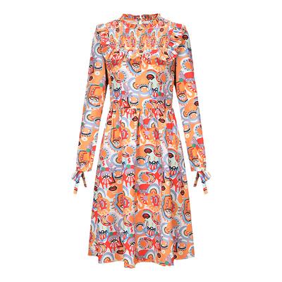 tanni通勤木耳边领X版收腰连衣裙