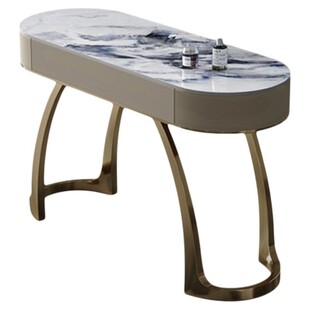 意式轻奢岩板化妆桌家用卧室简约现代设计师新款高级梳妆台不锈钢