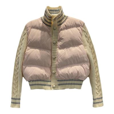 毛衣拼接棉衣收腰短款羽绒服外套