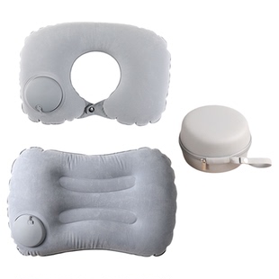 按压充气u型枕旅行护颈枕便携腰靠垫坐飞机高铁火车硬座睡觉神器