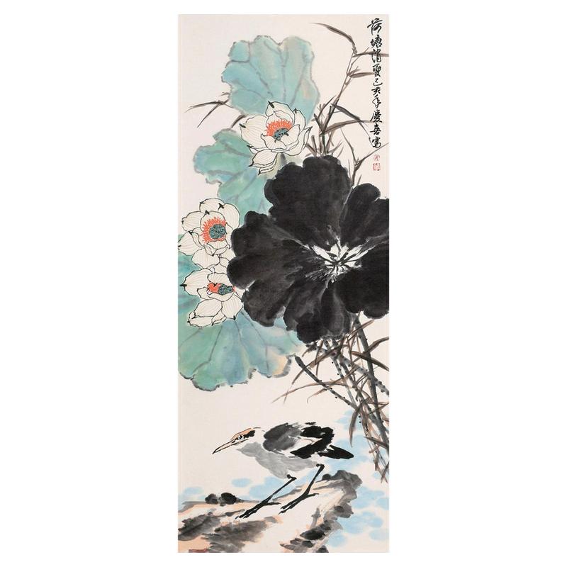 玄关画国画荷花白鹭朵莲精舍真迹
